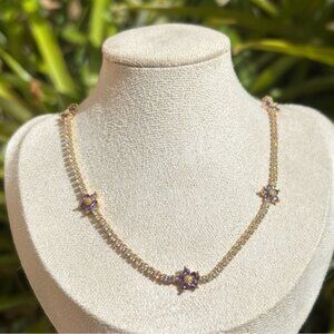 18K Gold Plated Stainless Steel Purple Flower Diamond Choker Necklace